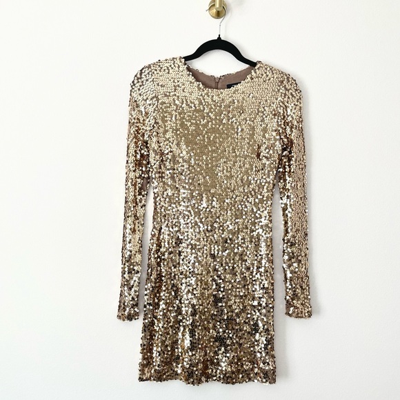 French Connection Gold Sequin Mini Dress size 4 - Picture 3 of 4